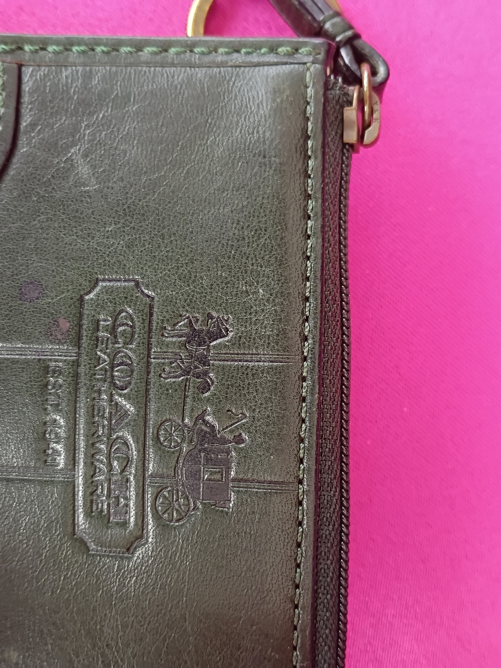 Coach Vintage Dark Green Bleeker Leather Keychain Card Wallet - Picture 6 of 10